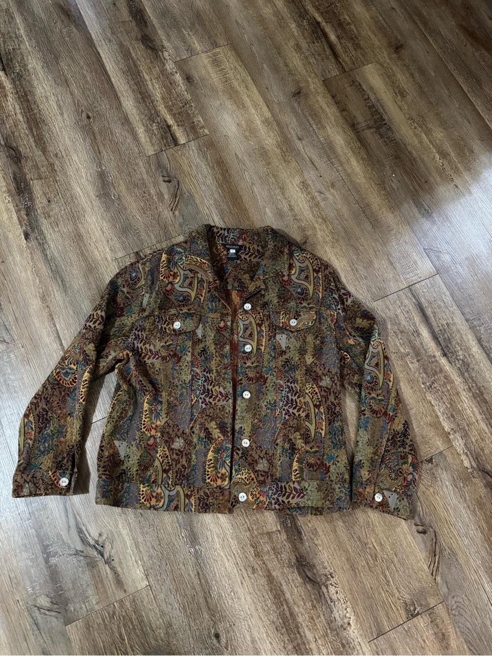 Multiples Paisley Button-Front Jacket in Brown, Green & Gold